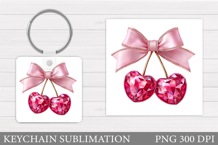 Heart Cherry Keychain Design. Valentine Keychain Sublimation