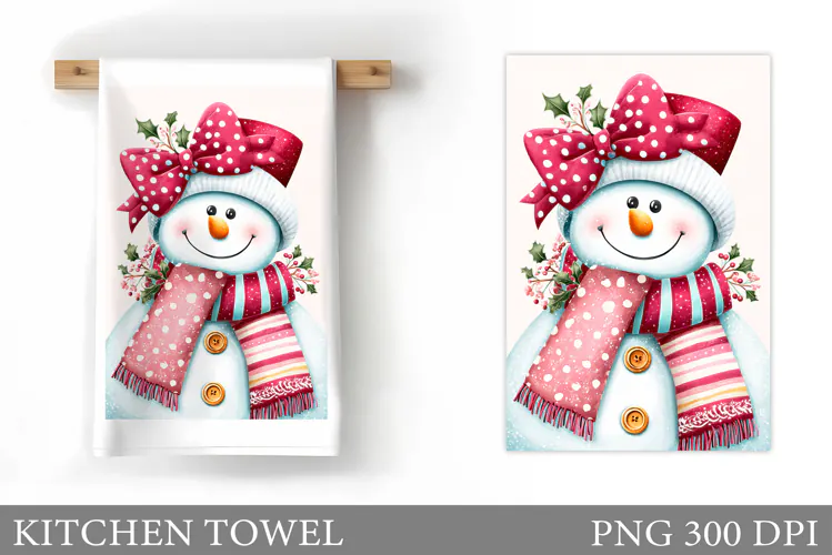Snowman Kitchen Towel Design. Christmas Kitchen Towel