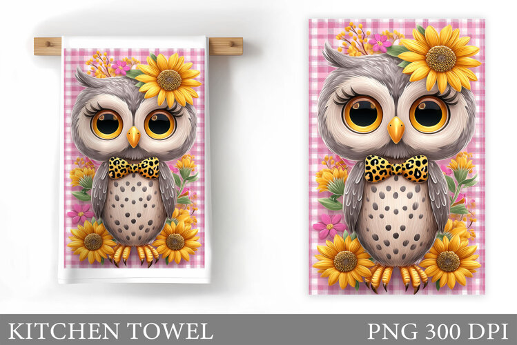 Cute Owl Kitchen Towel. Owl Flowers Kitchen Towel Design example image 1