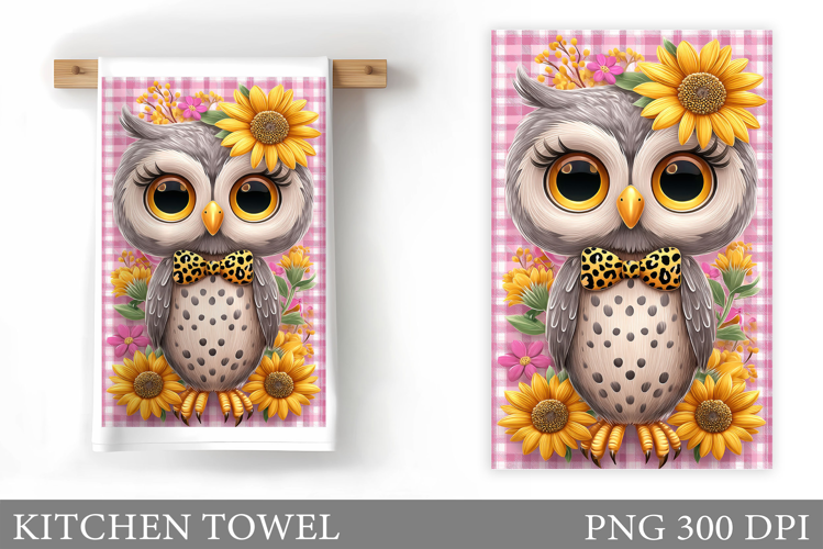 Cute Owl Kitchen Towel. Owl Flowers Kitchen Towel Design
