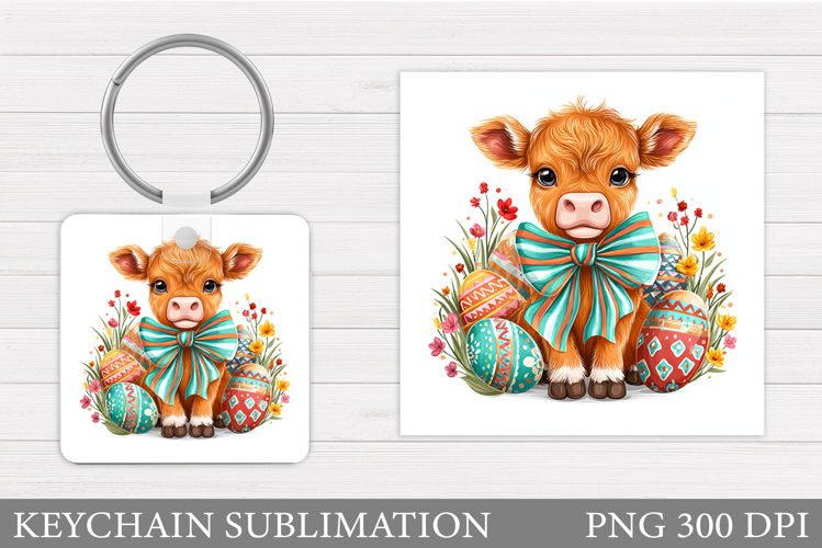 Easter Cow Keychain Sublimation. Easter Keychain Design