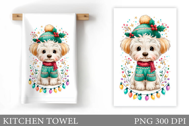Cute Dog Kitchen Towel. Christmas Dog Kitchen Towel Design example image 1