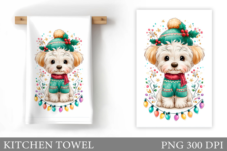 Cute Dog Kitchen Towel. Christmas Dog Kitchen Towel Design