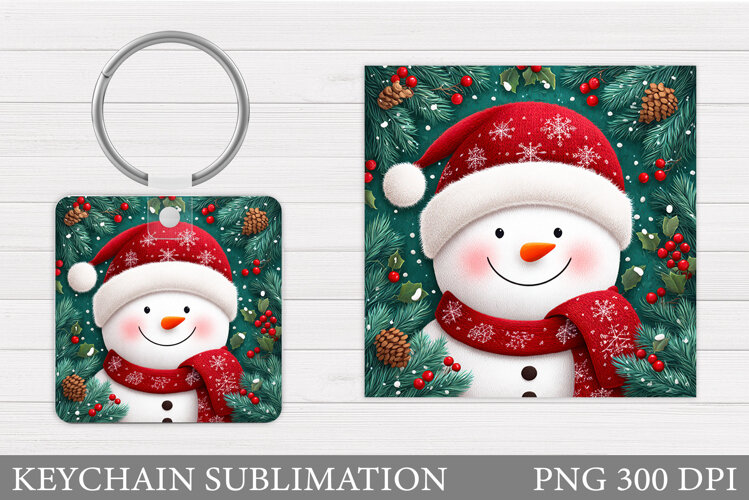 Snowman Keychain Sublimation. Christmas Keychain Design example image 1