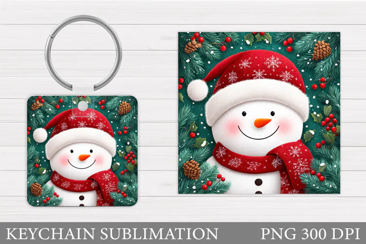 Snowman Keychain Sublimation. Christmas Keychain Design
