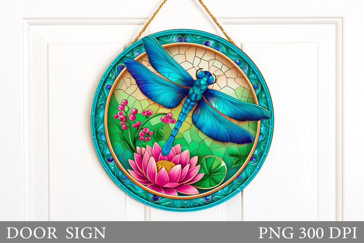 Dragonfly Door Sign Sublimation. Flowers Door Sign Design