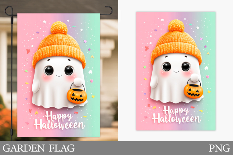 Cute Ghost Garden Flag. Cute Halloween Garden Flag Design