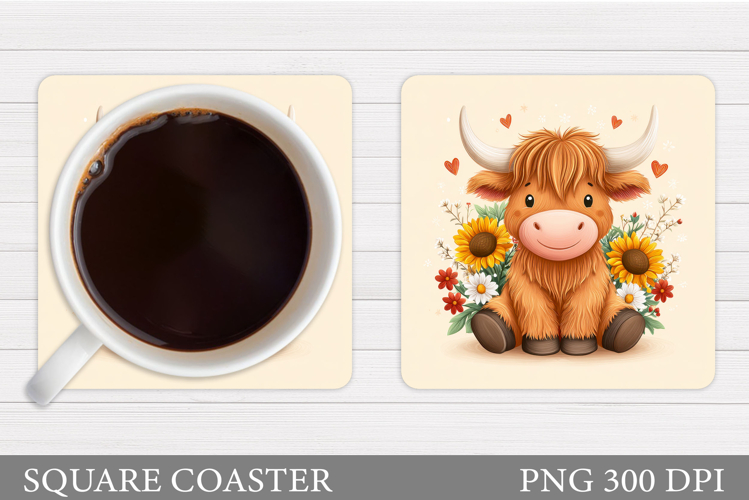 Cow Coaster Sublimation. Cow Flowers Coaster Design