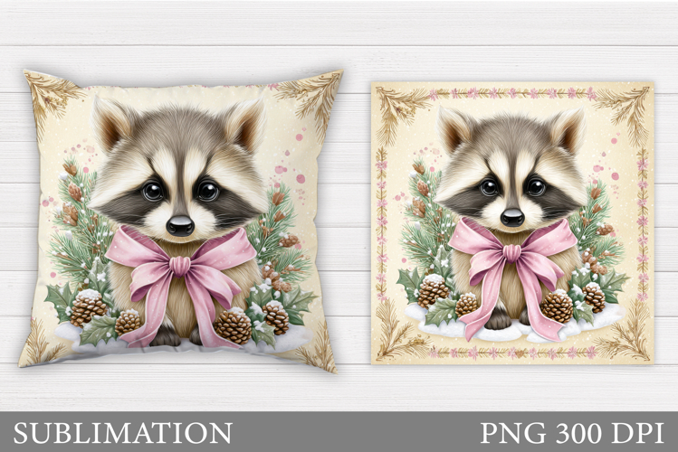 Christmas Raccoon Pillow. Christmas Pillow Sublimation