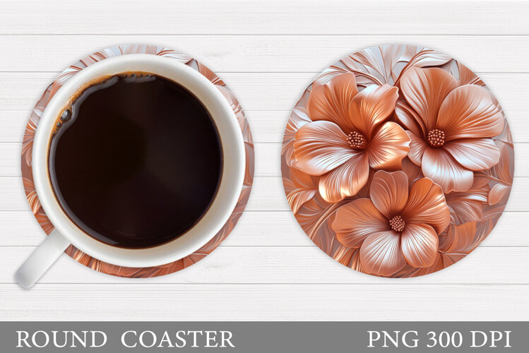 Flowers Round Coaster Sublimation. Flowers Coaster Design example image 1