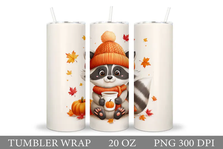 Fall Raccoon Tumbler Design. Fall Tumbler Sublimation