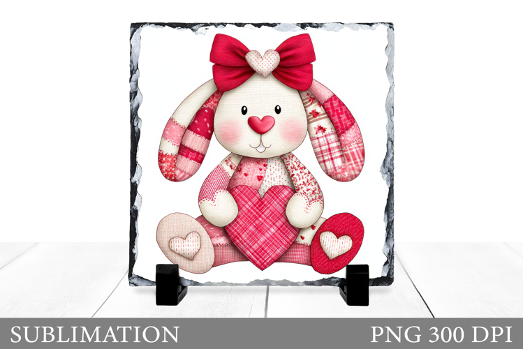 Patchwork Bunny Sublimation. Valentines Bunny Slate Design