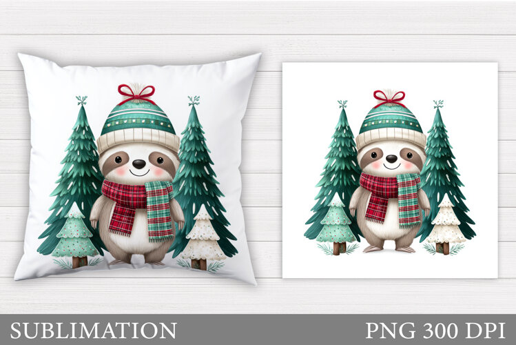 Christmas Sloth Pillow Design. Christmas Pillow Sublimation example image 1
