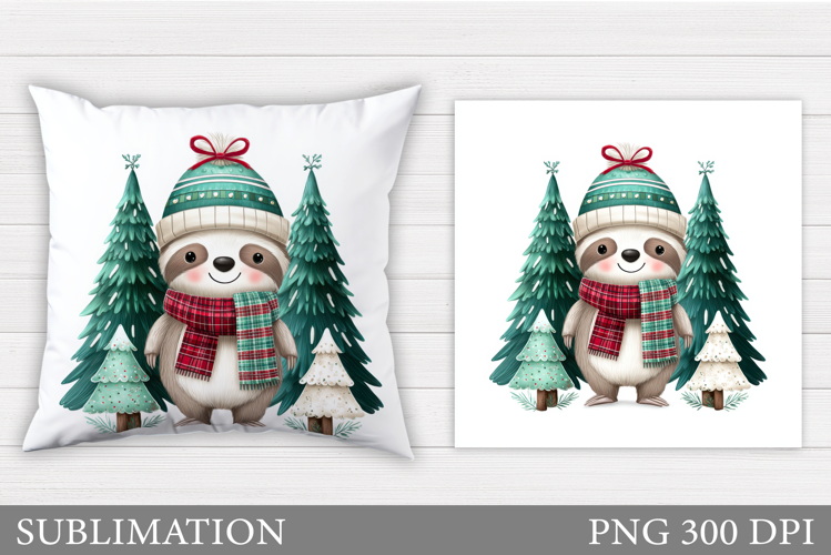 Christmas Sloth Pillow Design. Christmas Pillow Sublimation
