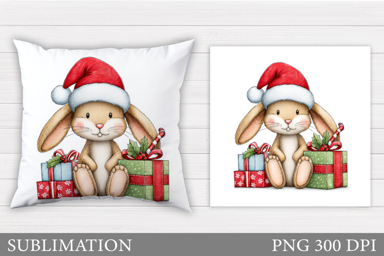 Christmas Bunny Pillow Design. Christmas Pillow Sublimation