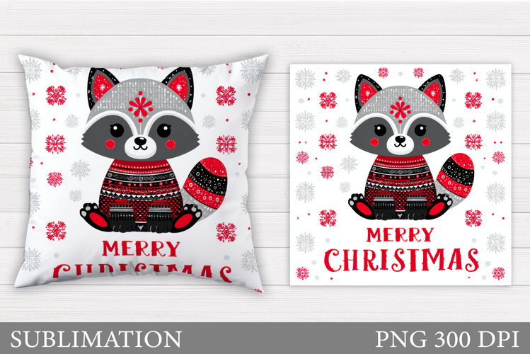 Christmas Raccoon Pillow. Christmas Pillow Sublimation