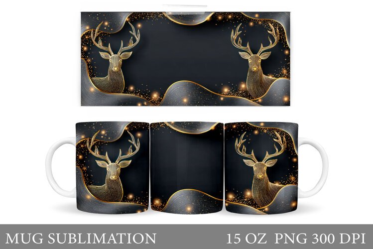 Reindeer Mug Wrap Design. Christmas Mug Sublimation example image 1