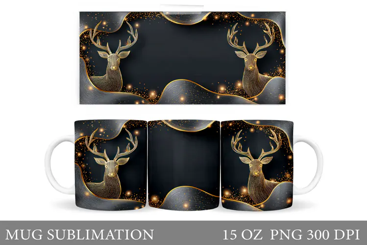 Reindeer Mug Wrap Design. Christmas Mug Sublimation