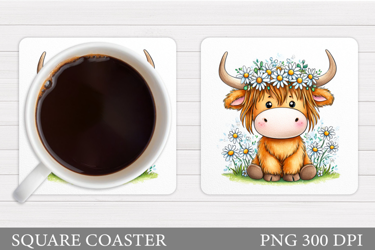Cow Coaster Sublimation. Cow Flowers Coaster Design