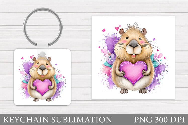 Valentines Capybara Keychain. Valentines Keychain Design example image 1