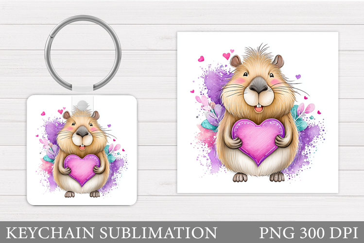 Valentines Capybara Keychain. Valentines Keychain Design