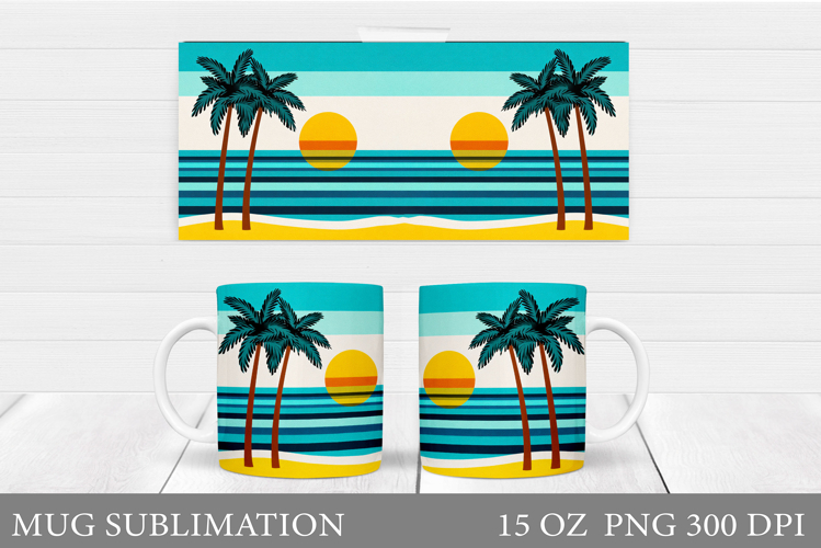 Palm Tree Mug Sublimation. Summer Mug Wrap Design