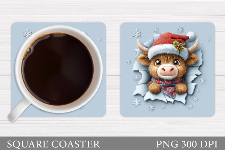 Christmas Cow Coaster. Christmas Cow Coaster Sublimation example image 1