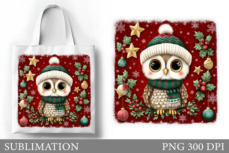 Christmas Owl Tote Bag. Christmas Tote Bag Sublimation