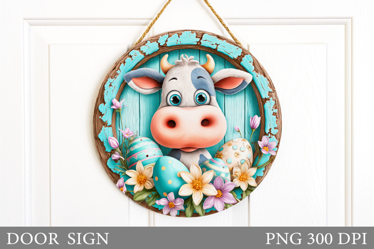 Easter Cow Door Sign Sublimation. Easter Door Sign Design