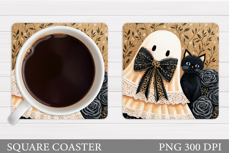 Cute Ghost Coaster Design. Cute Halloween Sublimation