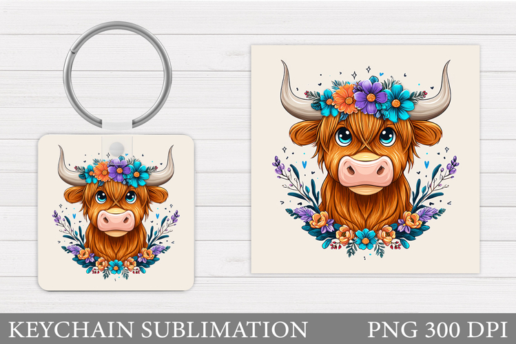 Cow Keychain Design. Cow Flowers Keychain Sublimation