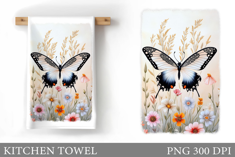 Butterfly Kitchen Towel. Flowers Kitchen Towel Sublimation