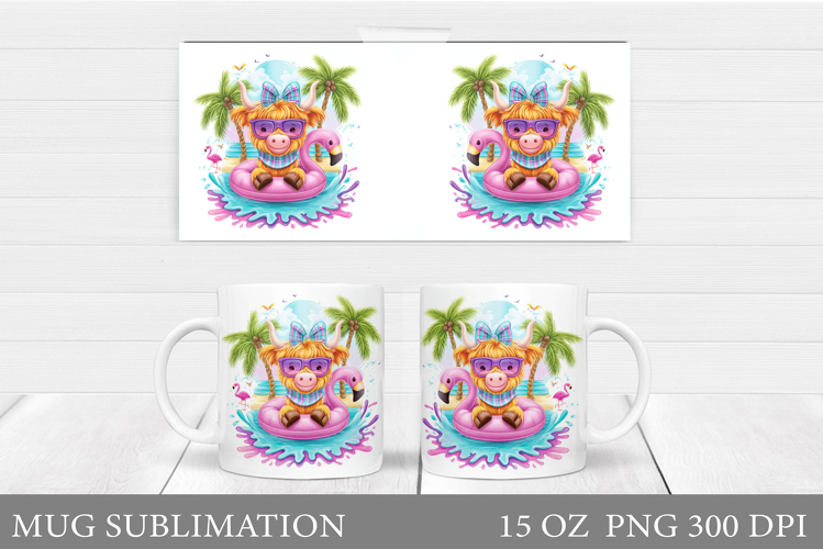 Summer Cow Mug Wrap Design. Cute Cow Mug Sublimation