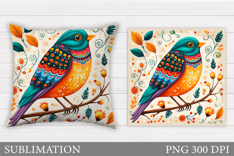 Bird Flowers Pillow Design. Bird Pillow Sublimation