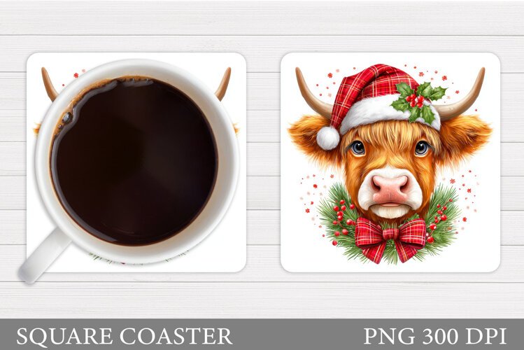 Christmas Cow Coaster. Christmas Cow Coaster Sublimation example image 1