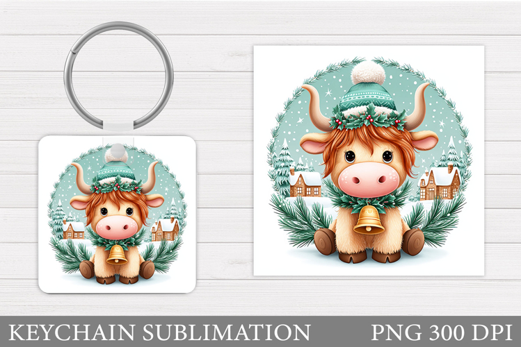 Christmas Cow Keychain. Christmas Keychain Design