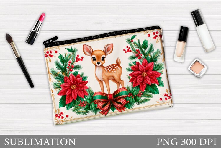 Christmas Deer Cosmetics Bag. Christmas Makeup Bag Design example image 1