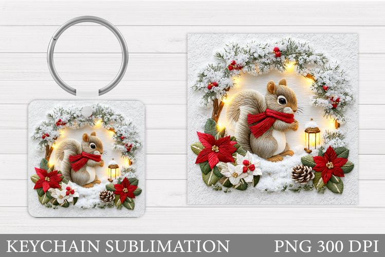 Cute Squirrel Keychain. Christmas Keychain Sublimation