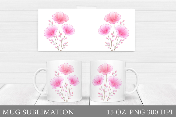 Floral Mug Wrap Design. Flowers Mug Sublimation