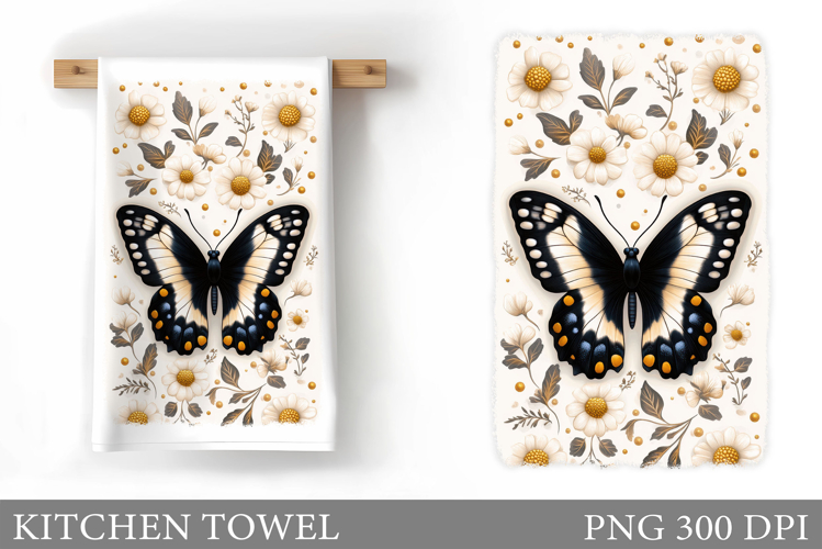 Butterfly Kitchen Towel. Flowers Kitchen Towel Sublimation