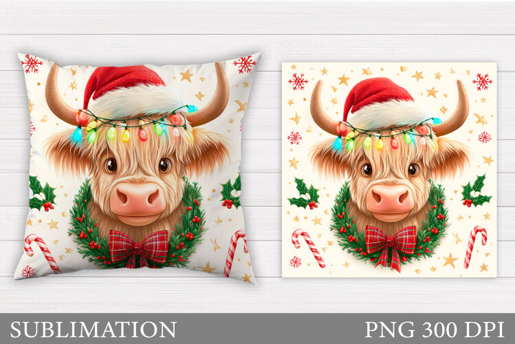 Christmas Cow Pillow Design. Christmas Pillow Sublimation example image 1