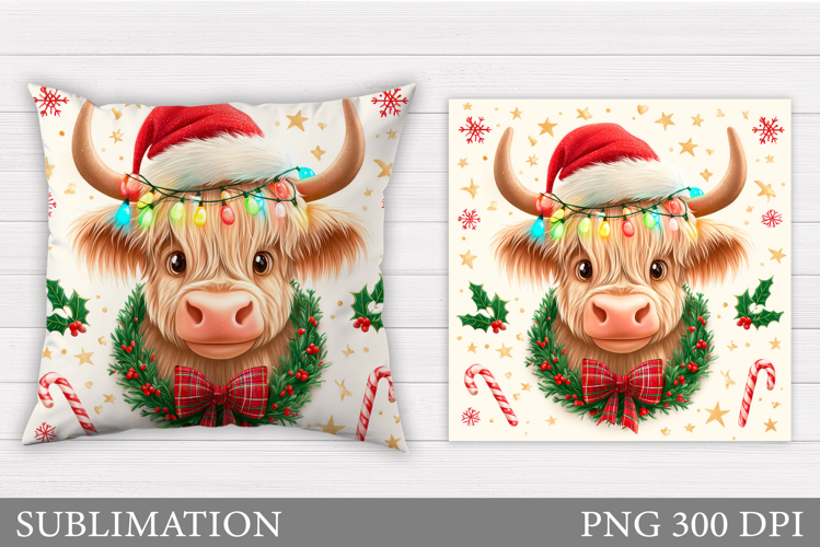 Christmas Cow Pillow Design. Christmas Pillow Sublimation
