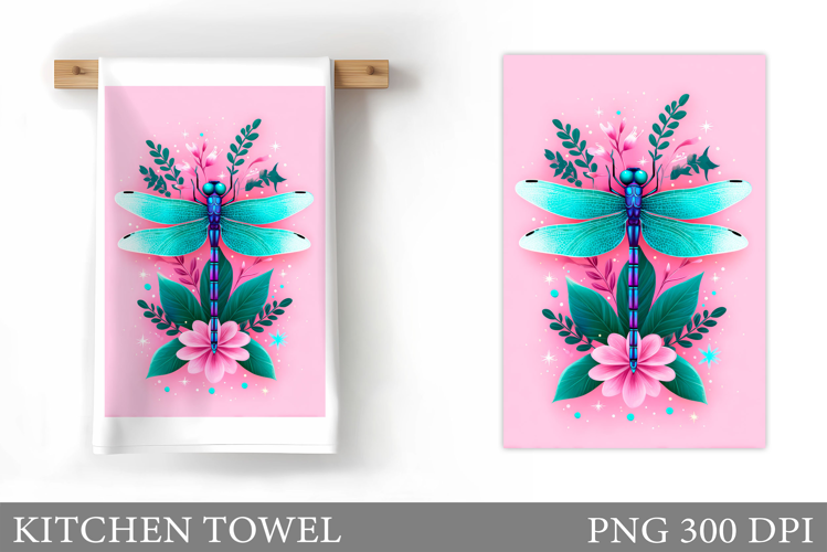 Dragonfly Kitchen Towel. Flowers Kitchen Towel Design