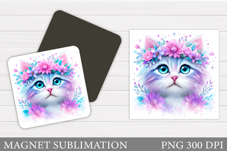 Cat Flowers Magnet Sublimation. Cute Cat Magnet Design