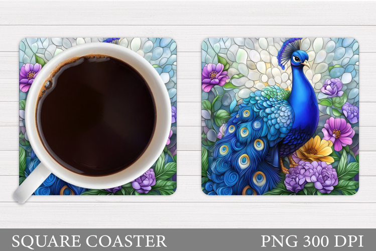 Peacock Coaster Design. Flowers Coaster Sublimation