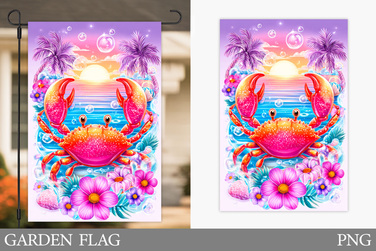Crab Garden Flag Design. Sea Garden Flag Sublimation