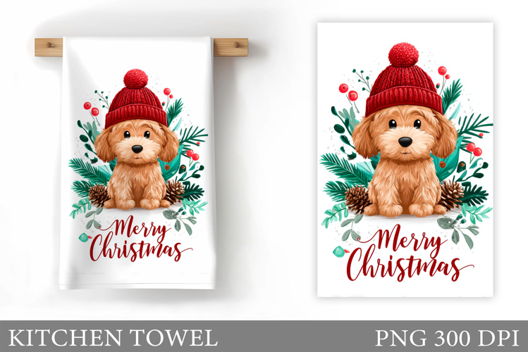 Cute Dog Kitchen Towel. Christmas Dog Kitchen Towel Design