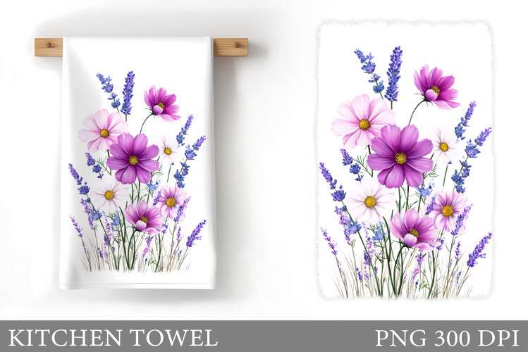 Wildflowers Kitchen Towel. Flowers Kitchen Towel Sublimation