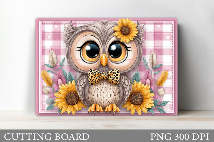 Cute Owl Cutting Board. Owl Flowers Kitchen Cutting Board example image 1