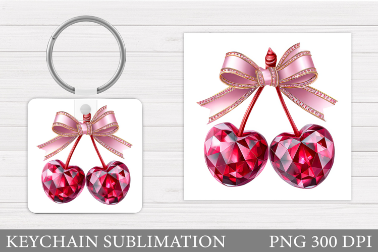 Heart Cherry Keychain Design. Valentine Keychain Sublimation